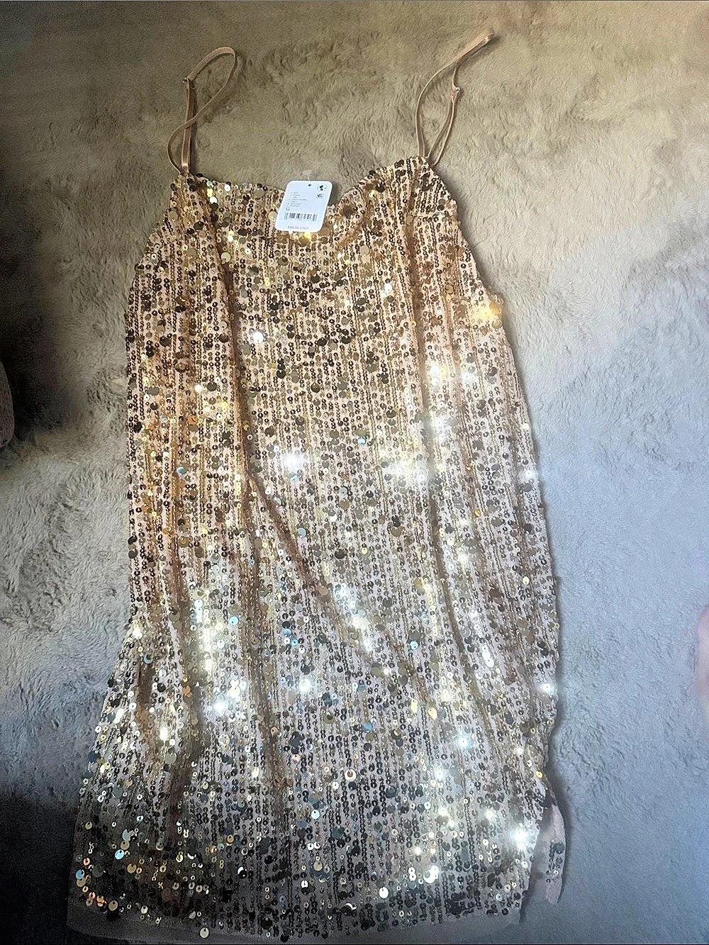 Free People Sequin Mini Dress in Gold Size Medium NWT